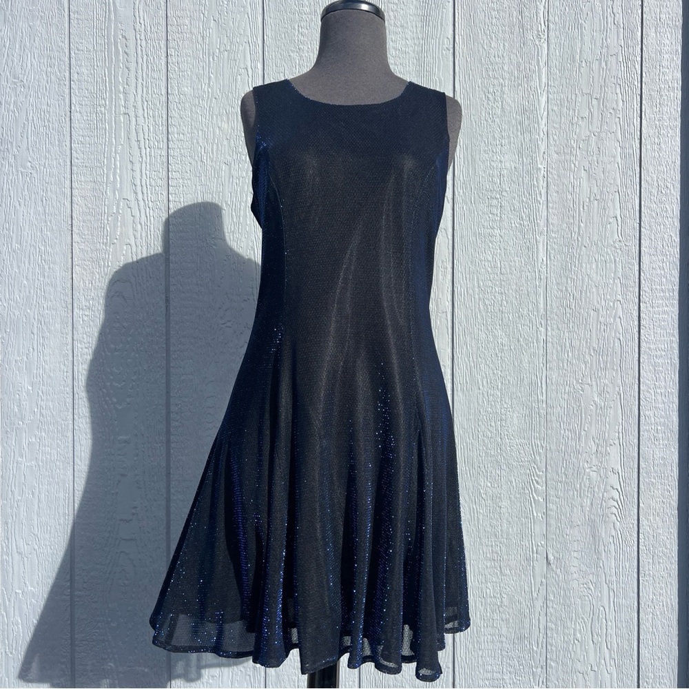 VTG 90s Be Smart Blue and Black Sparkle Corset Backed Mini Dress, 11/12